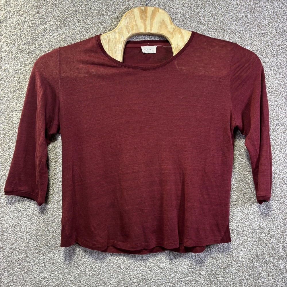 Poetry Shirt Womens 10 Red Crew Neck 3/4 Sleeve Lightweight Linen Tee Top
